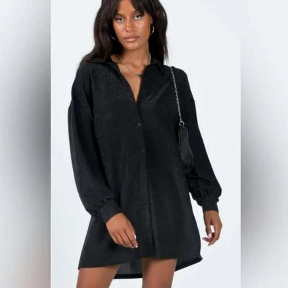 Princess Polly NWT Women's Evolving Button-Up Black Glitter Shirt Dress Size 6 - Picture 10 of 12